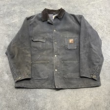 Vintage Carhartt Chore Coat Jacket 2XL Blanket Lined Faded Black 90s USA
