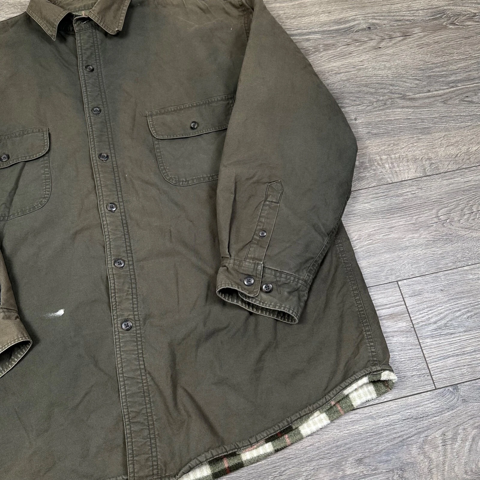 Vintage Stanley Flannel Lined Shirt Jacket Mens XL Button Pockets Olive Green - product detail image 2
