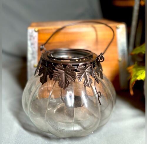 Pumpkin Clear Glass Votive Holder With Metal Decorative EPC - Picture 1 of 7