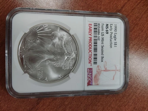 1990 Early Production Label Silver Eagle NGC MS69 (Z-0666)