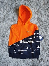 NWT CHAMPION Big Boys Colorblocked Fleece Hoodie, Blue/Orange, Sizes: S-XL