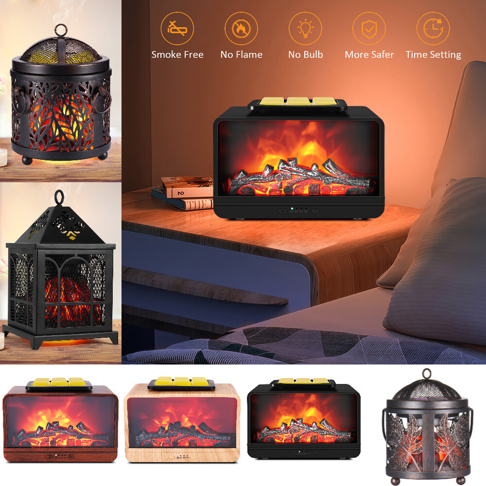 Eletric LED Aroma Light Wax Melt Warmer Oil Burner Charcoal Fire Effect Lamp US-image