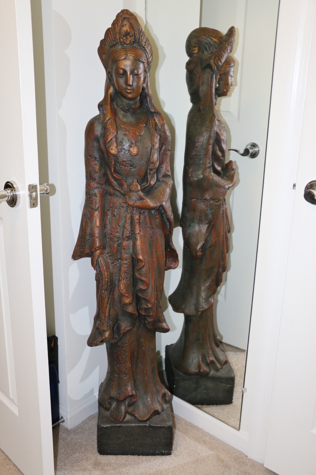 52" QUAN YIN LARGE VINTAGE FIBERGLASS SCULPTURE BY AUSTIN PRODUCTIONS