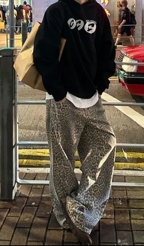 Men's Baggy Oversized Trendy Retro Y2K Leopard Print Designer Pants - Picture 19 of 26