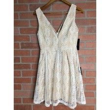 Lulus All of My Heart White Lace Skater Mini Dress Plunging V-Neck Beige Size S