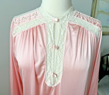 Vintage Mary Barron M Long Nightgown L/S Ecru Lace Peachy Pink '50's ELEGANT