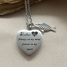 Collar Urna Conmemorativa Hermano para Cenizas Corazón Colgante Pez Dije Recuerdo