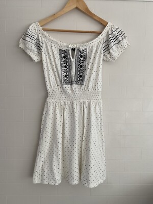 Ladies Topshop White/black Polka Dot Jersey Short Sleeved Dress