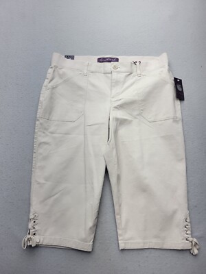 Gloria Vanderbilt Women Pants 12P Khaki Capri Cotton Blend High Rise Wide-Leg