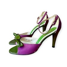Vintage Joseph Larose Bow Leather Sandals, Size 8.5 M, Magenta, Green