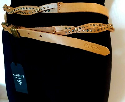 Ceinture GUESS En Cuir Véritable Double Cloutée - Taille S (85 Cm) - Couleur Noisette Neuve Avec étiquettes