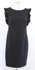 Calvin Klein Womens Solid Black Ruffle Sleeve Sheath Dress Size 8 Cocktail