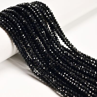Black Onyx Faceted Rondelle Beads Size 3x4mm 15.5'' Strand