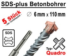 5 Stück SDS-plus Betonbohrer 6 x 110 mm Quadro Bohrer Hammerbohrer Steinbohrer