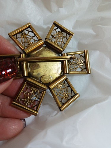 Vintage JEANNE Large Faceted SMOKEY CRYSTAL Rhinstone GLASS PIN  BROOCH RARE - Picture 11 of 16