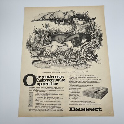 Bassett Regal Mattress 1971 Vtg Print Ad 10''x13'' princess sleeping illustration