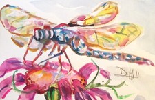 Delilah original Dragonfly flower garden bug watercolor insect