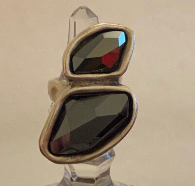 New Uno De 50 Black Elements Crystal ''Flash Back''Silver Statemnt Ring Large 8.75