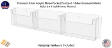 Wall Postcard Holder 3 Pocket Organizer for 6"W Advertisements Clear Acrylic