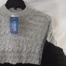 Chaps Cable Knit Sweater Mens Medium 2 Tone Gray/Black Preppy Heavyweight