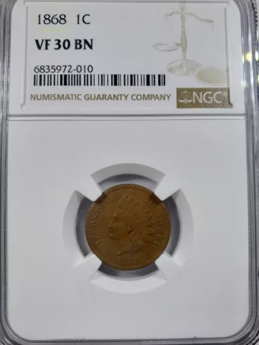 1868 Indian Head Cent - NGC VF30 BN 