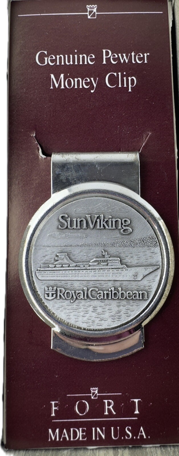Vintage Royal Caribbean Sun Viking Cruise Ship Metal Money Clip Genuine Pewter