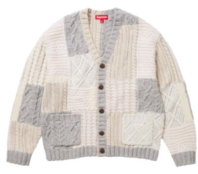 Supreme Patchwork Cable Knit Cardigan 2colors Black Ivory Size X  