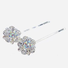 USA Flower Bobby Pin Clip Rhinestone Crystal Hairpin Jeweled Elegant Silver 12