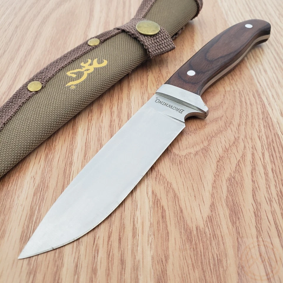 Cuchillo fijo Browning Skinner 4" acero inoxidable Full Tang Balde mango de madera Foto 2 de 4