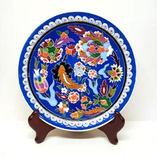 Vintage Sirga Pottery Plate Hand Painted Avanos Turkey Nazar Boncuk Evil Eye