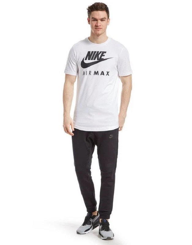 Men's Nike T-Shirt Air Max Logo T-Shirt Top Tee - White Black Blue