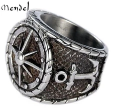 MENDEL Mens Stainless Steel Nautical North Star Marine Compass Anchor Ring 7-15