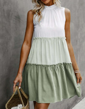 Shein New Women's Boho White Ruffle Frill Smock Dress size Small