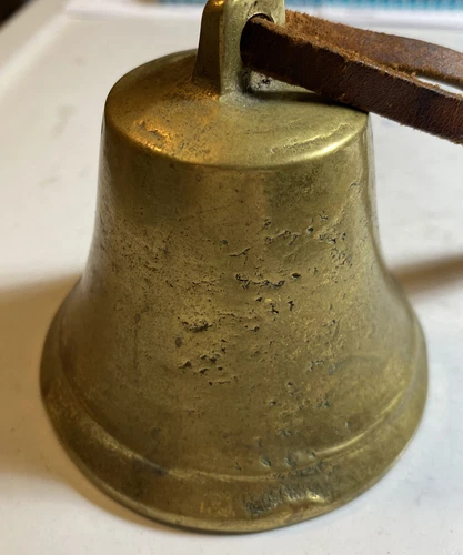 Primitive Brass Bell 3" tall 3" wide Rustic Boho Farmhouse Beautiful Patina VTG