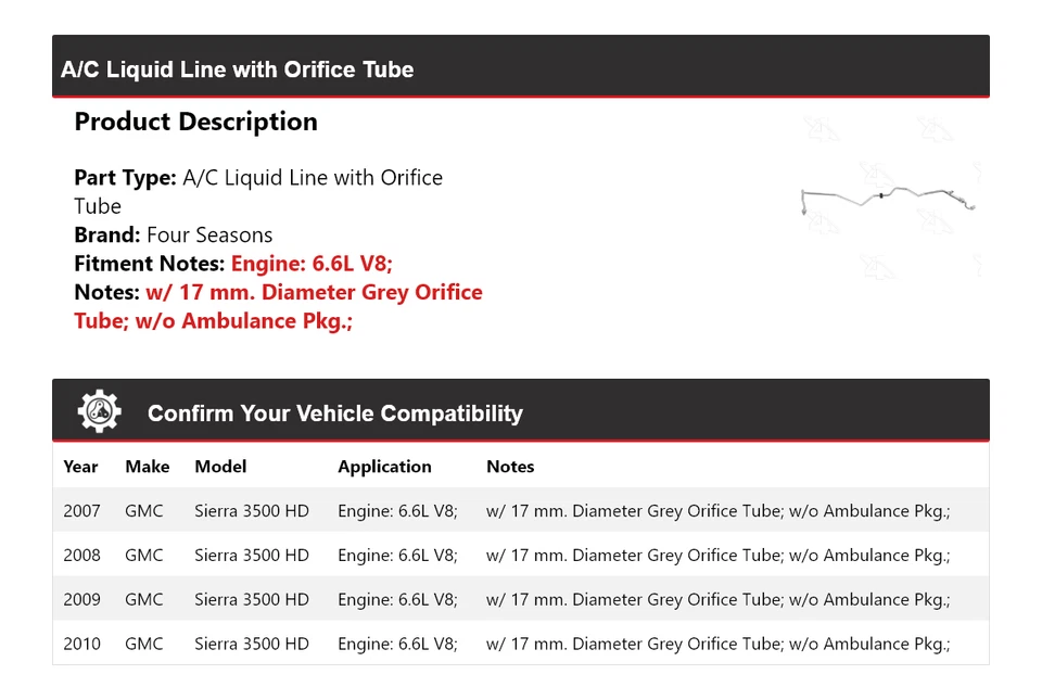 Para GMC Sierra 3500 HD 2007-2010 línea líquida de aire acondicionado con tubo de orificio 4 estaciones Foto 2 de 4