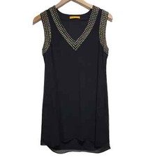 Alice + Olivia Black Silk Metal Stud Tunic Tank Top/Cami Dress