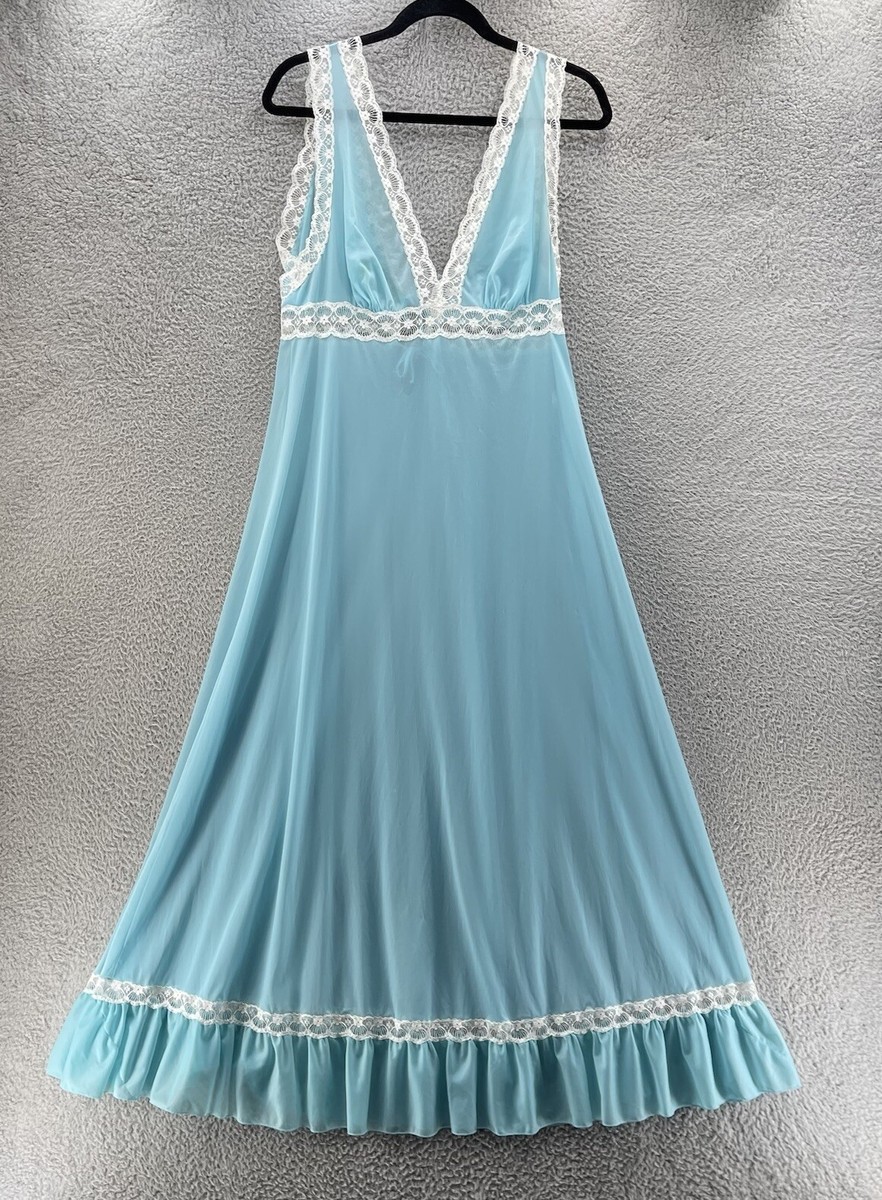 Vanity Fair Maxi Slip Dress Women 38 Blue Lace Satin Babydoll Y2K Fairy  Camisole | eBay