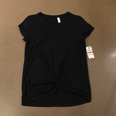 Ideology Women's Size XS Black Short Sleeve Knot Front Tee Shirt NWT