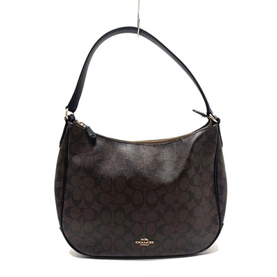 Auth COACH Signature F29209 Dark Brown Black PVC Leather - Shoulder Bag