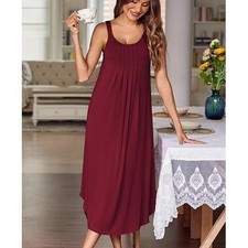 Ekouaer Red Sleeveless Pleated Midi Dress XXL Nightgown Loungewear Wide Strap
