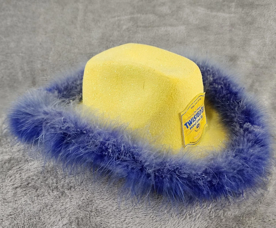 Sombrero de Té Helado Duro Té Retorcido Vaquera Talla Única Amarillo Brillo Azul Pluma Rodeo Foto 2 de 4