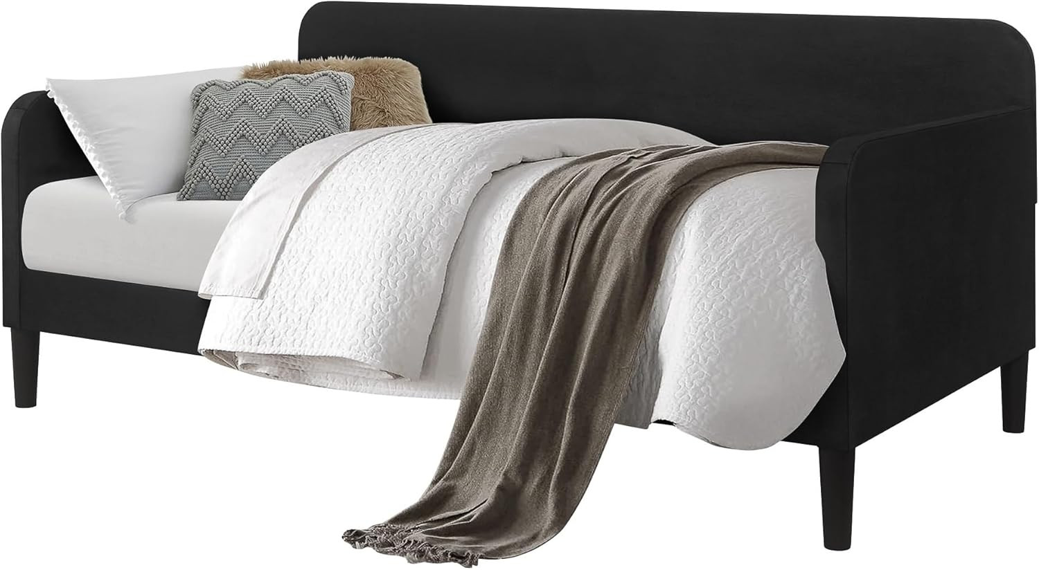 Savannah Twin Daybed in Black Velvet with Clean Lines and Slim Wooden Feet
