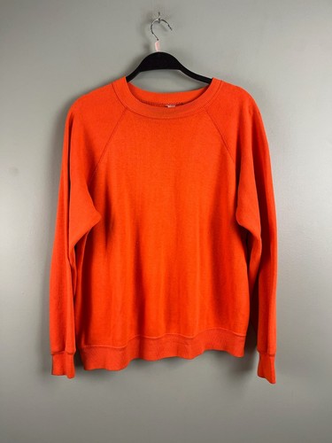 Vintage Unbranded Sweatshirt Mens Large? Orange Crewneck Fleece Pullover 80s 90s