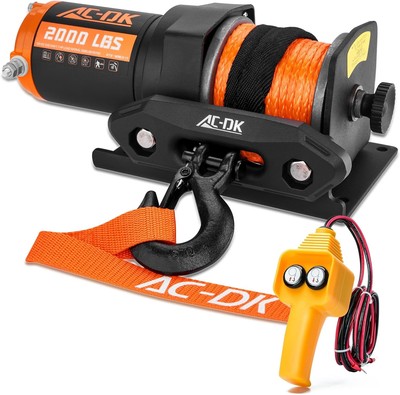 AC-DK 12V 2000-lb. ATV/UTV Electric Winch, Small Black & Orange 