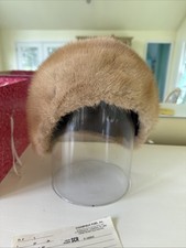 Vintage Natural Pastel Mink Fur Pillbox Hat USA Clearfield Furs w/ Original Tags