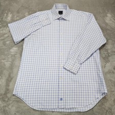 David Donahue Shirt Mens 16.5 32/33 Blue White Check Dress Button Front Cotton