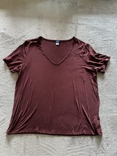 Old Navy Luxe Shirt Women's Large Vneck Maroon Casual