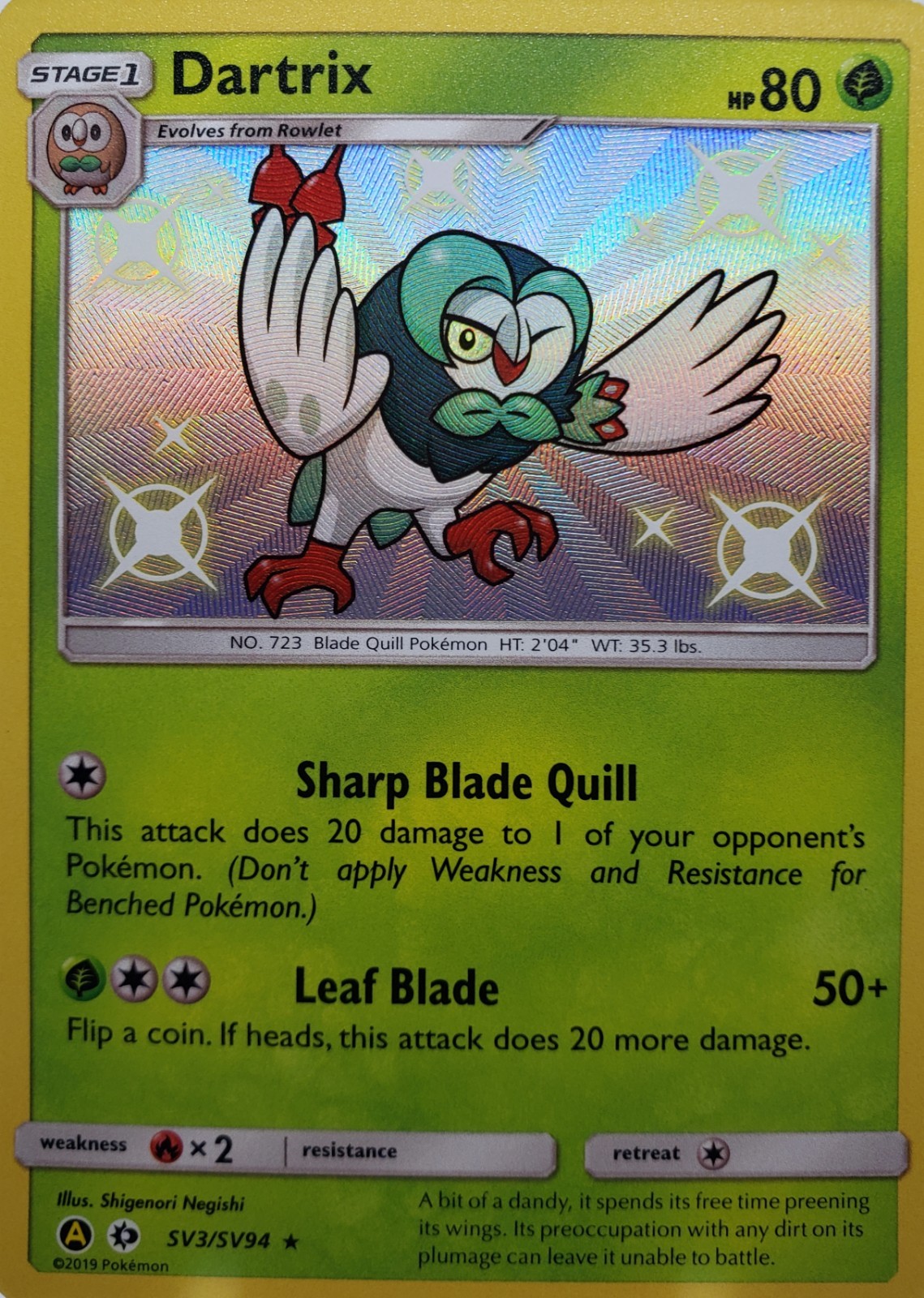 Dartrix SV3/SV94 Hidden Fates Shiny Vault Holo NM