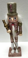 Sparkly Pink & Gold Glitter Wood NUTCRACKER 8.5"