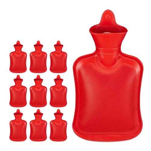 10 x Wärmflasche ohne Bezug, Bett Flasche, Warmwasserbeutel 1 L Wärmeflasche rot - Bild 1 von 9